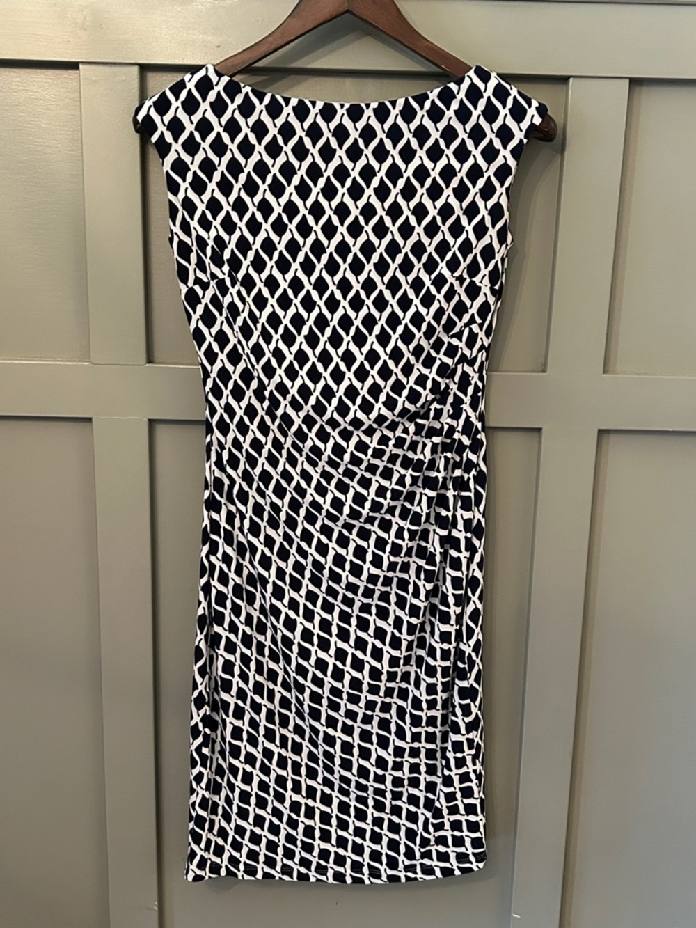 Lauren Ralph Lauren Ruched Cap Sleeve Sheath Dress Navy White Leaf Print Size 4
